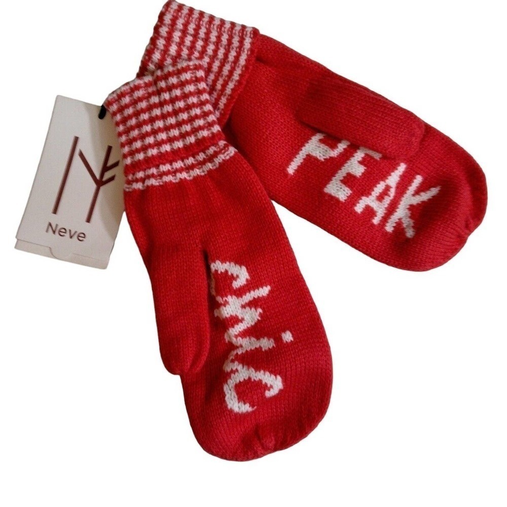 NEVE Peak Chic Mittens Womens One Size Red and White New Winter Gloves Christmas - Picture 2 of 7